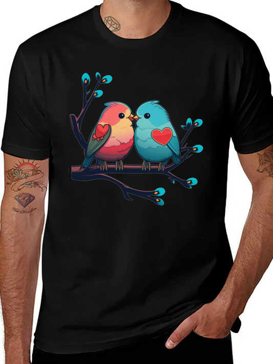 Love Birds Graphic Tee - Black Cotton Shirt