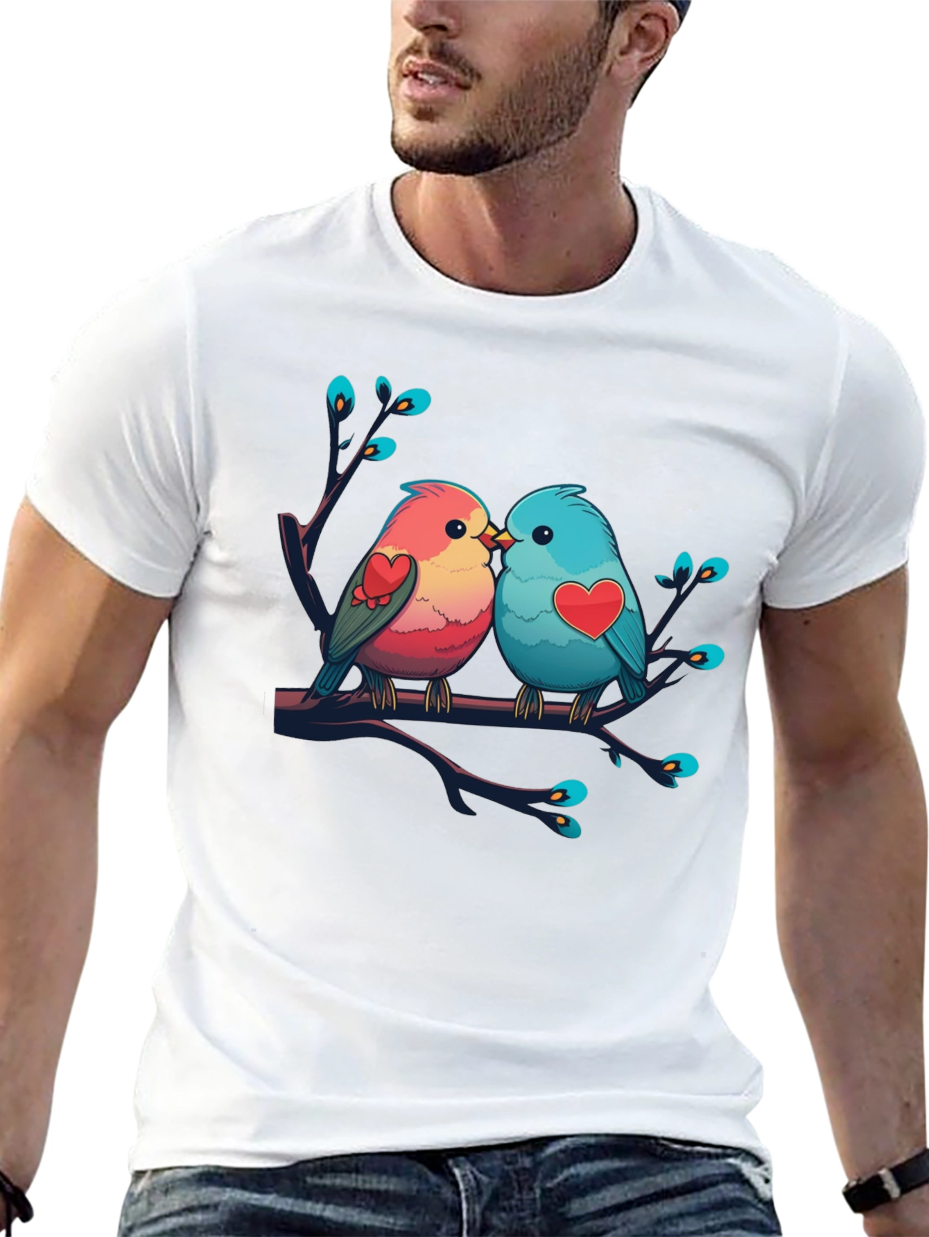 Love Birds Graphic Tee - Black Cotton Shirt