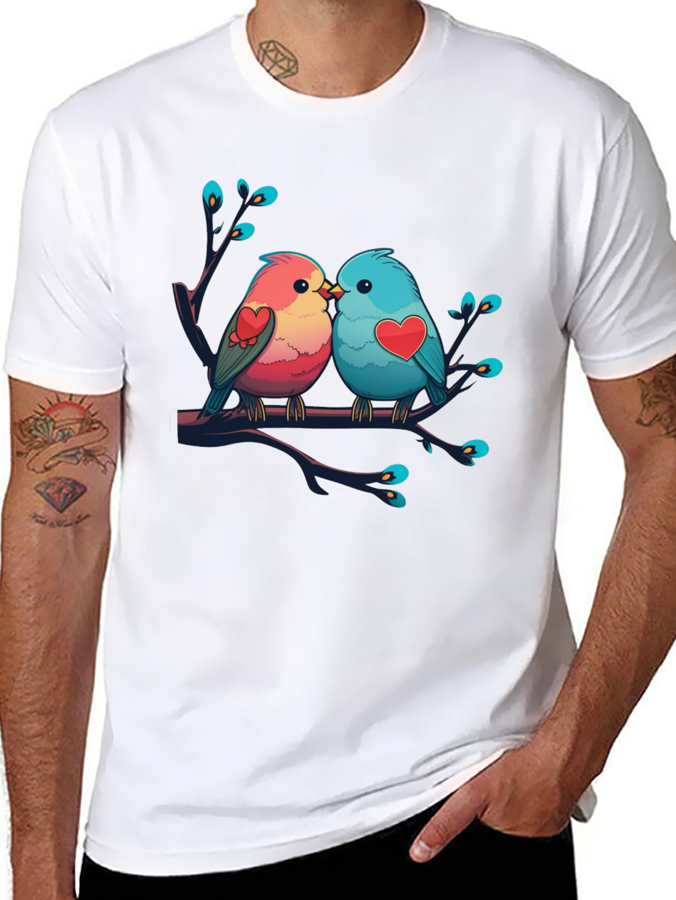 Love Birds Graphic Tee - Black Cotton Shirt