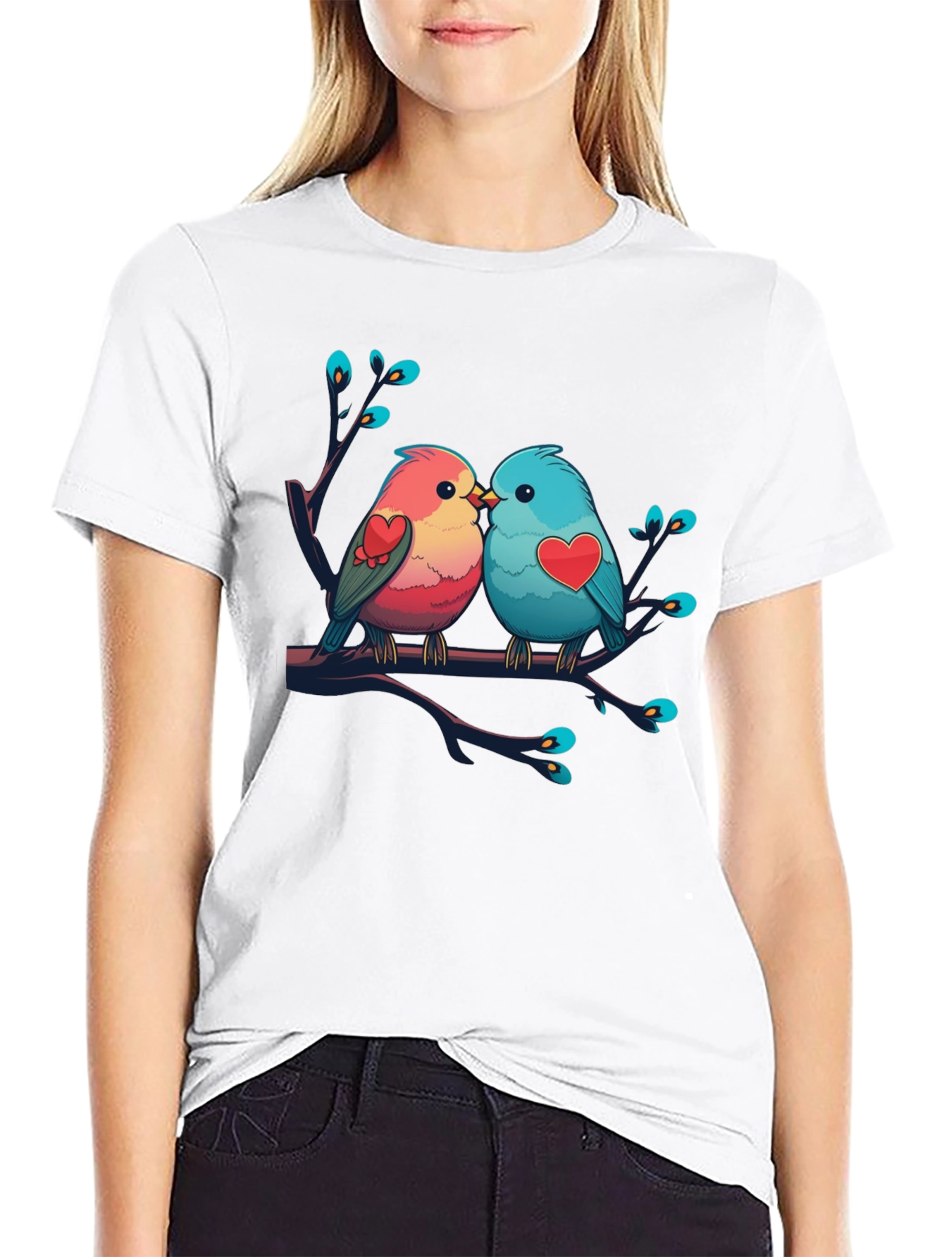 Love Birds Graphic Tee - Black Cotton Shirt