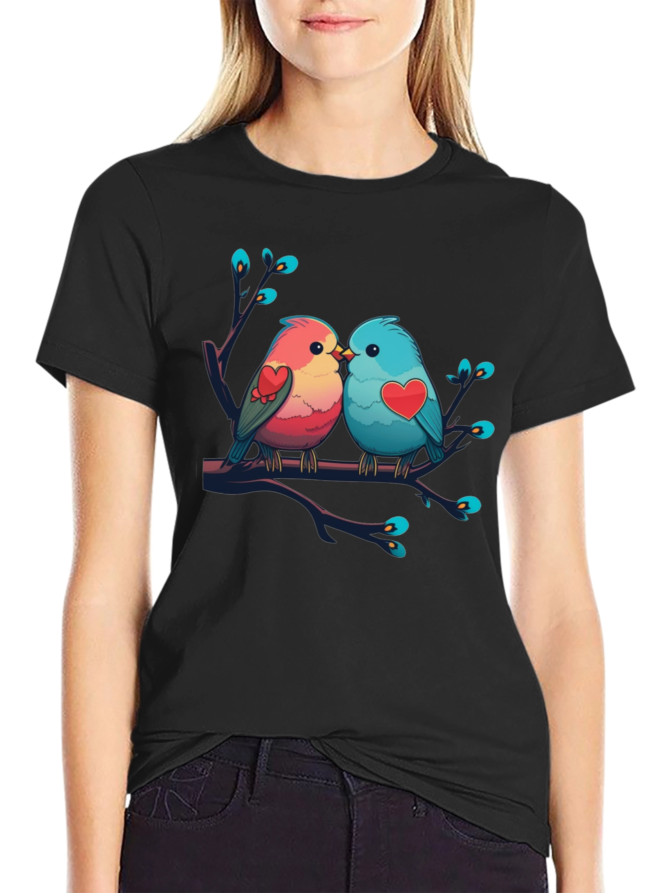 Love Birds Graphic Tee - Black Cotton Shirt