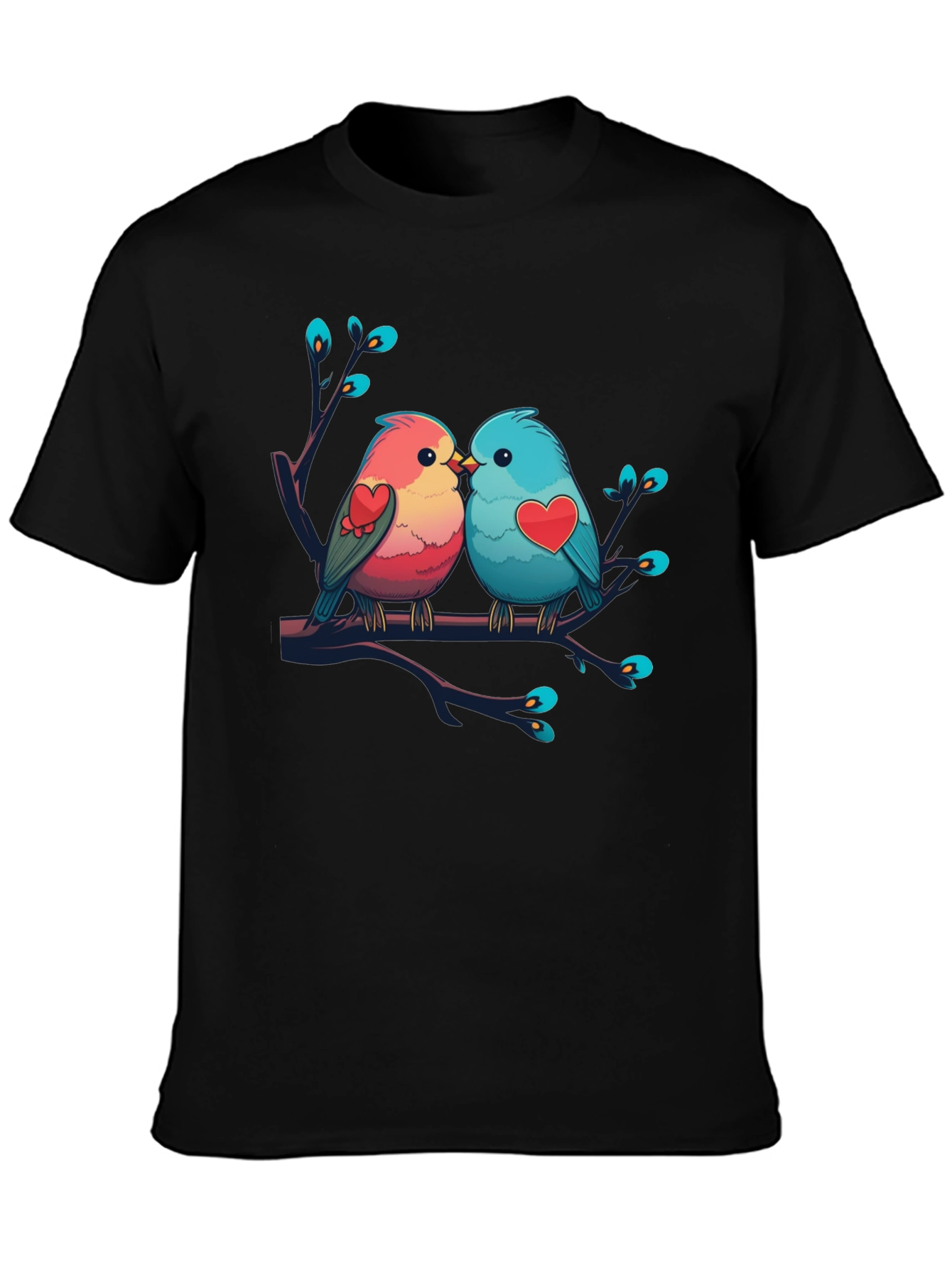 Love Birds Graphic Tee - Black Cotton Shirt