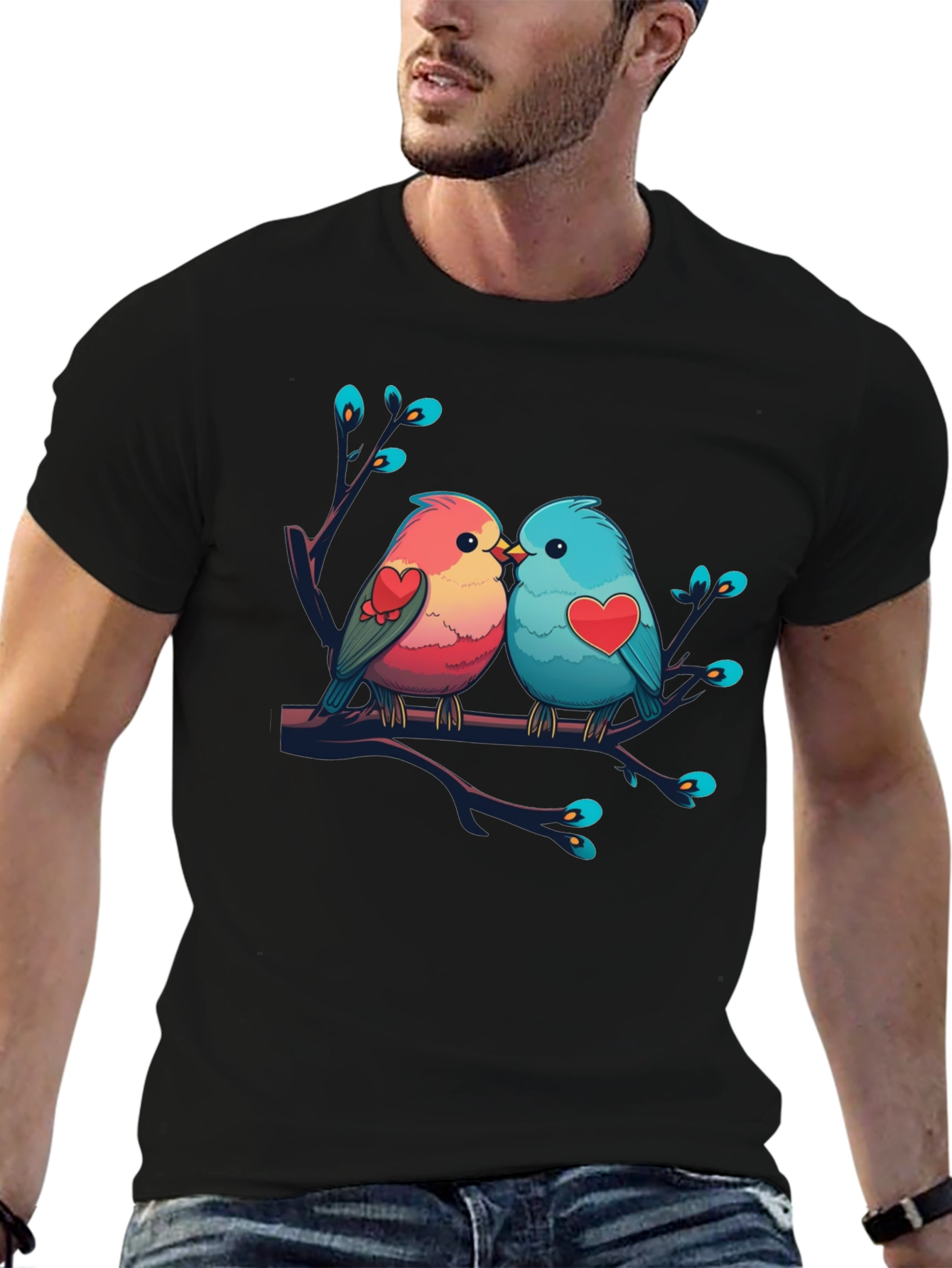 Love Birds Graphic Tee - Black Cotton Shirt
