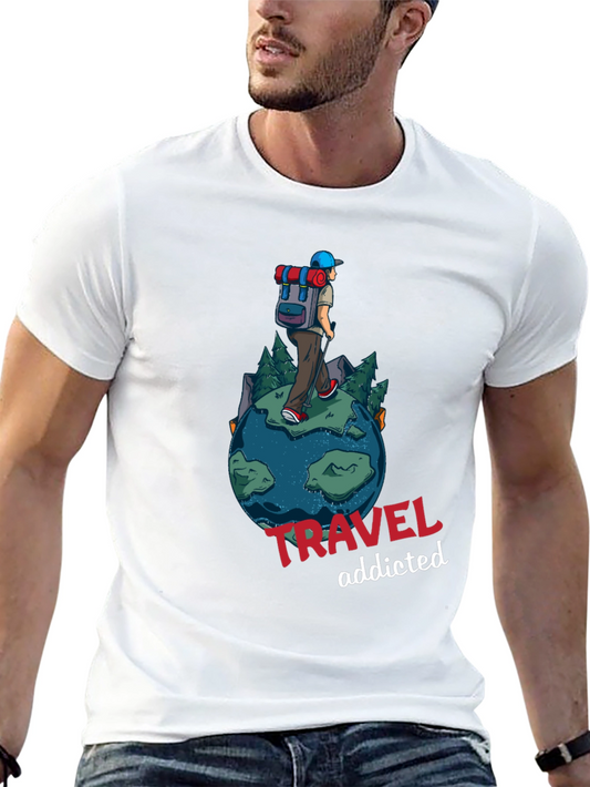 Travel Addicted Graphic T-Shirt - Black