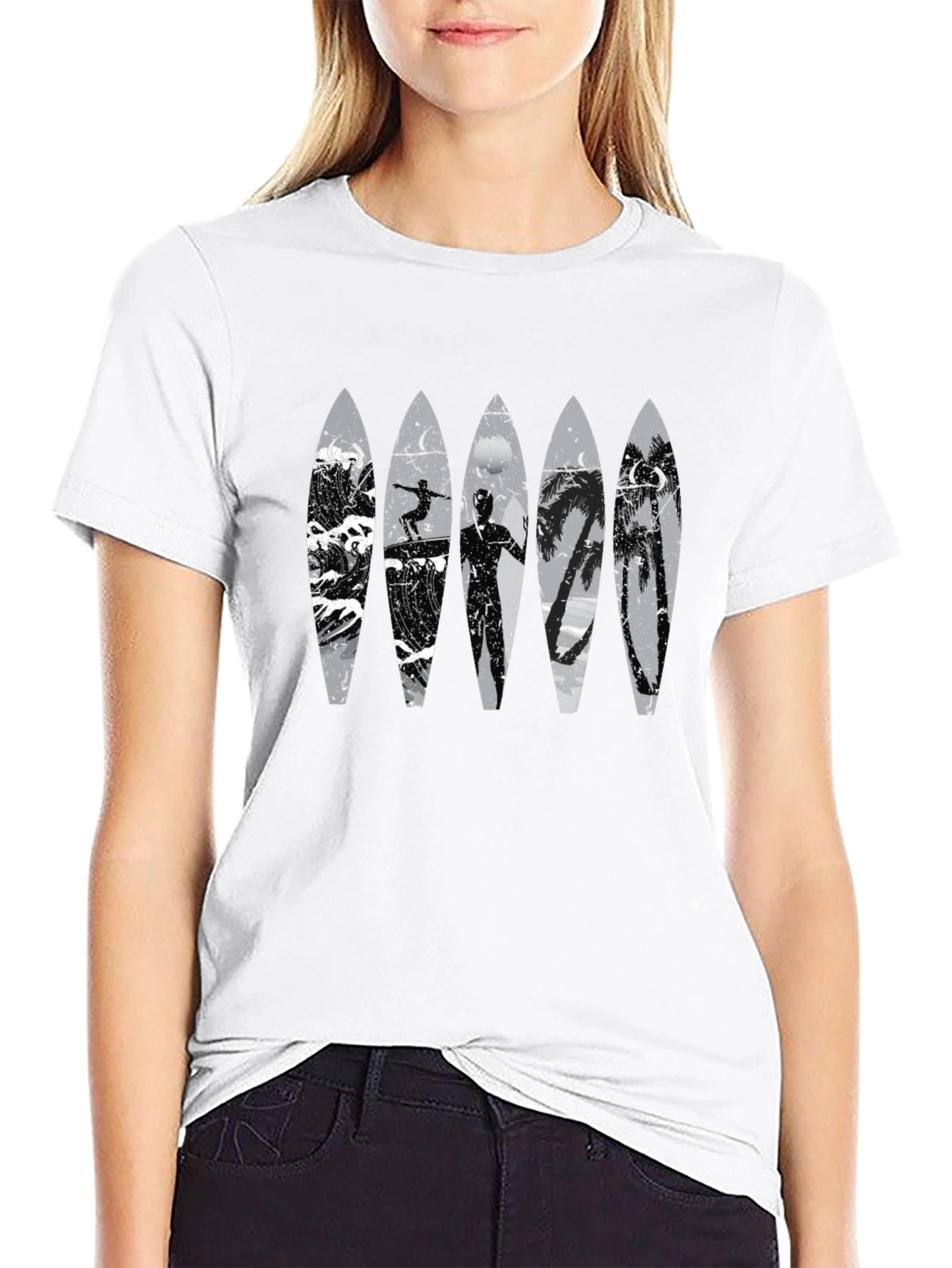 Surfboard Beach Scene Graphic Tee