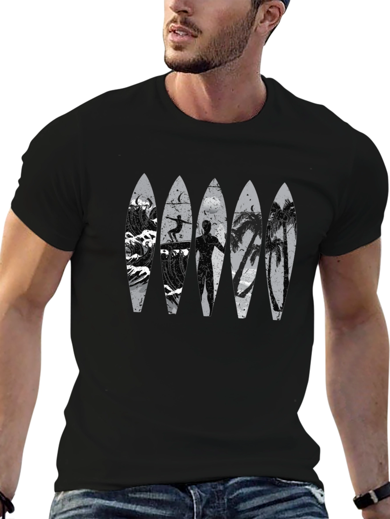 Surfboard Beach Scene Graphic Tee
