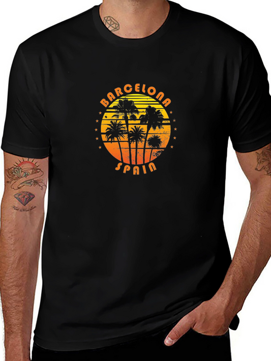 Barcelona Spain Palm Tree Graphic T-Shirt