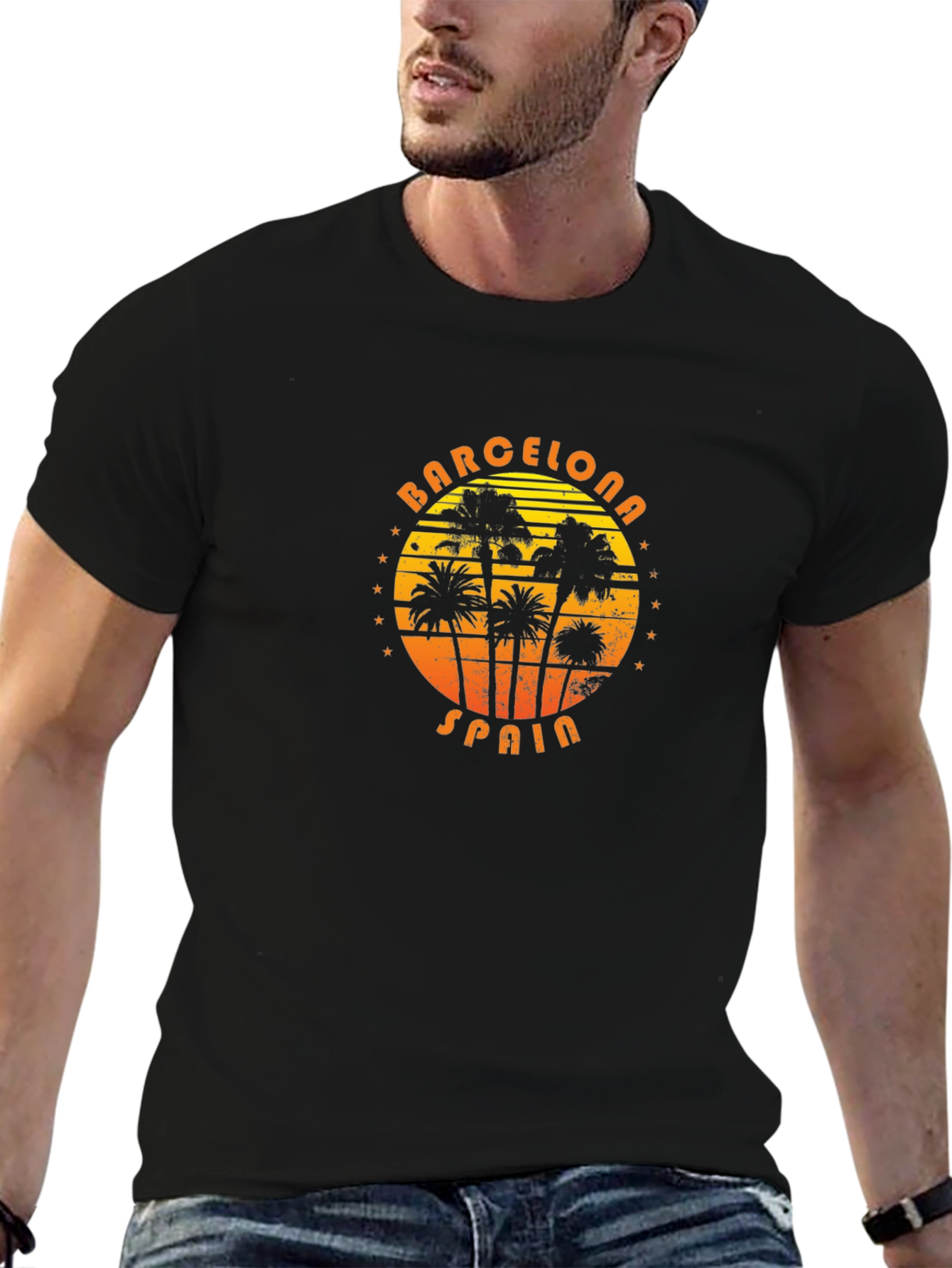 Barcelona Spain Palm Tree Graphic T-Shirt