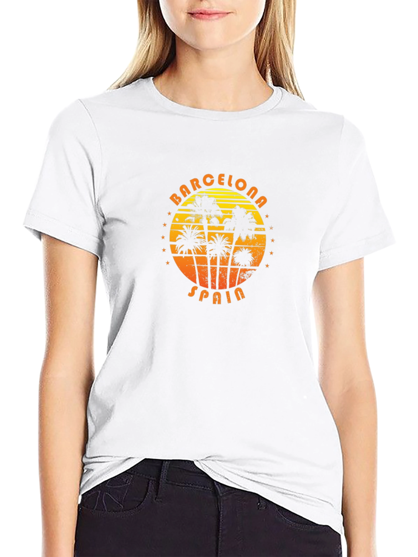 Barcelona Spain Palm Tree Graphic T-Shirt