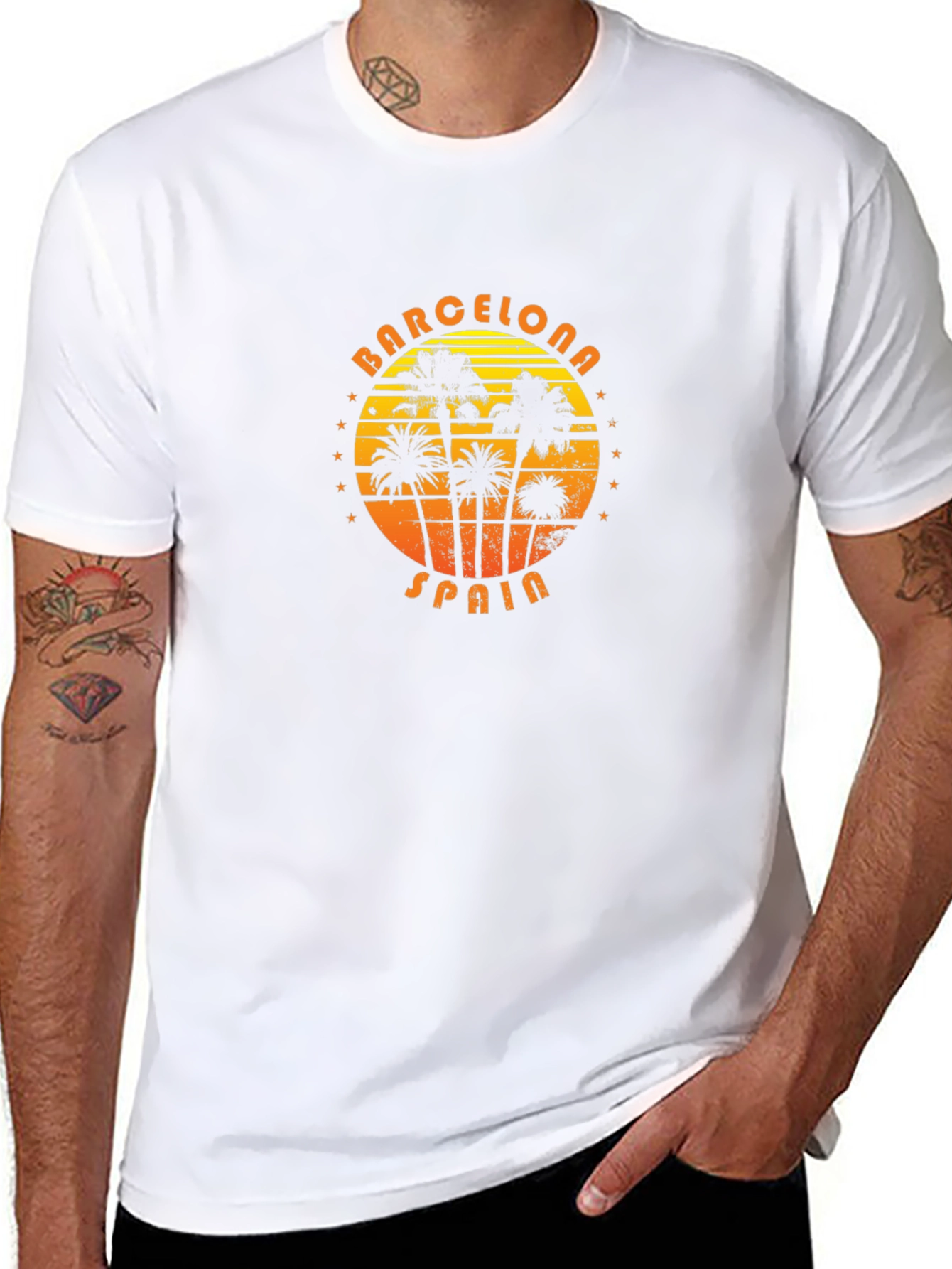 Barcelona Spain Palm Tree Graphic T-Shirt