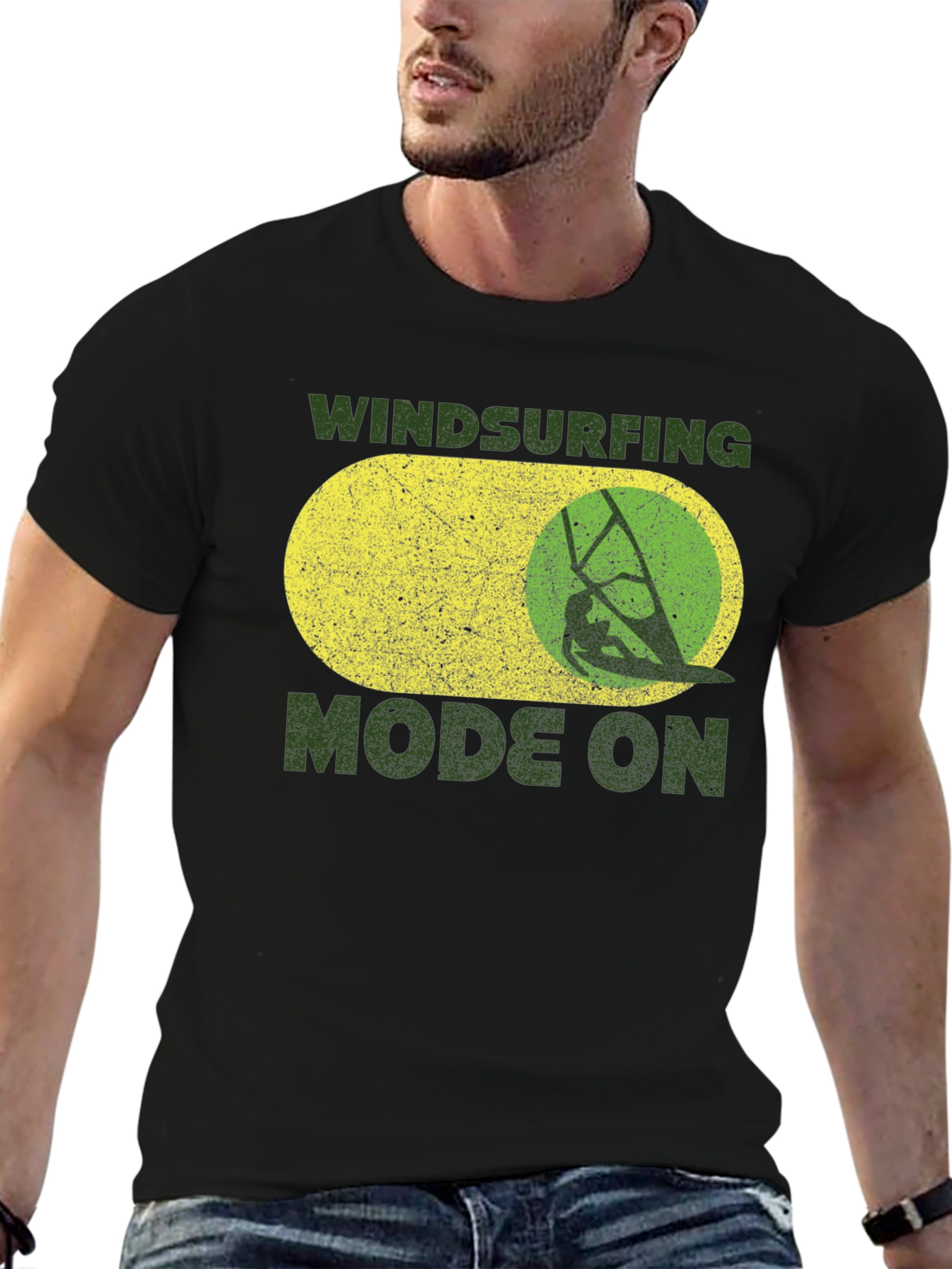 Windsurfing Mode On Black T-Shirt