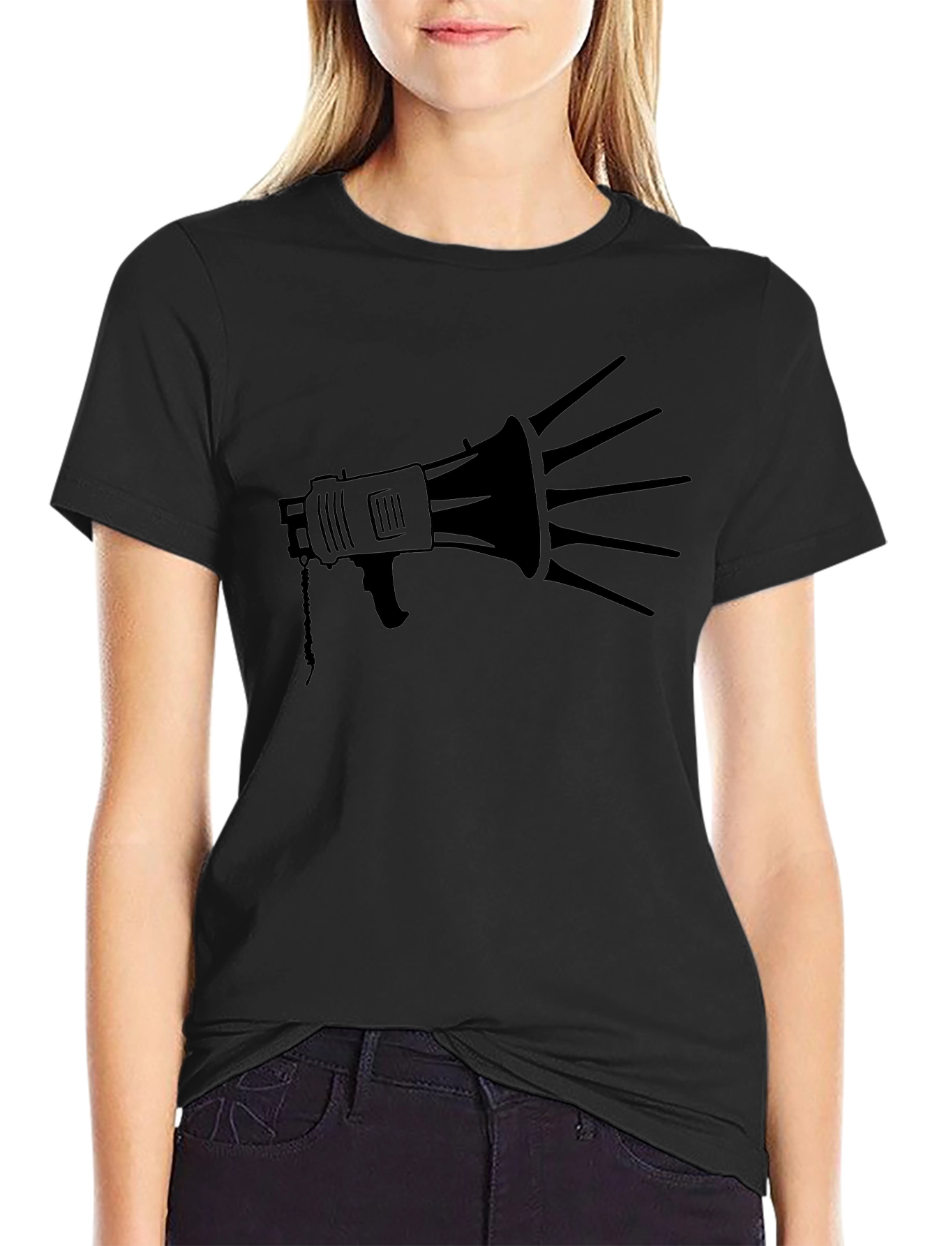 Black Megaphone Graphic Tee - Bold Statement Shirt