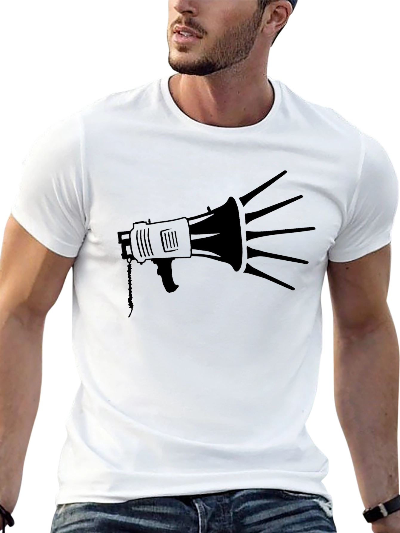 Black Megaphone Graphic Tee - Bold Statement Shirt