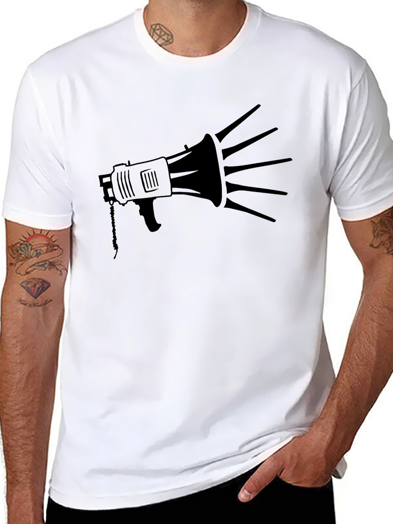 Black Megaphone Graphic Tee - Bold Statement Shirt