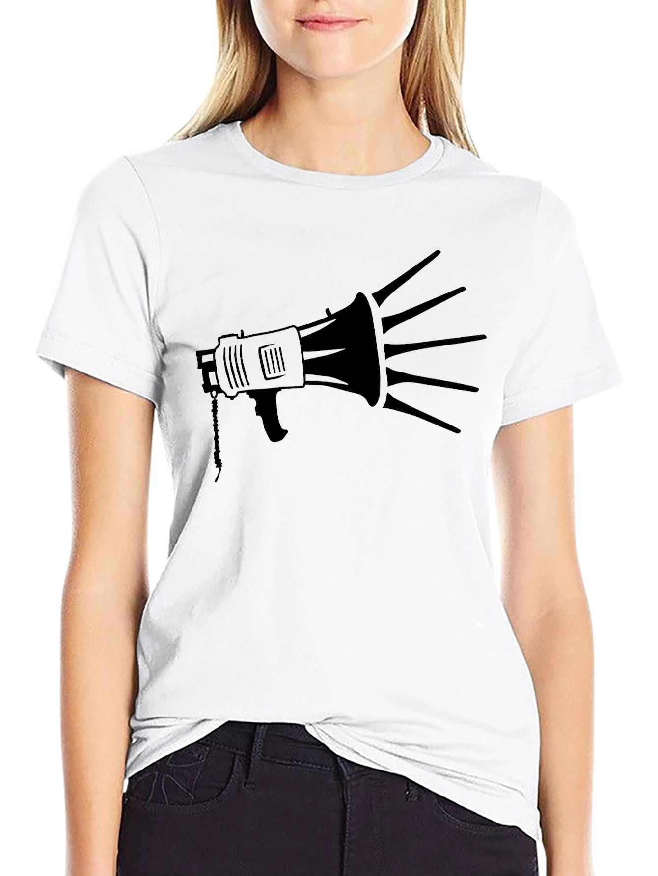 Black Megaphone Graphic Tee - Bold Statement Shirt
