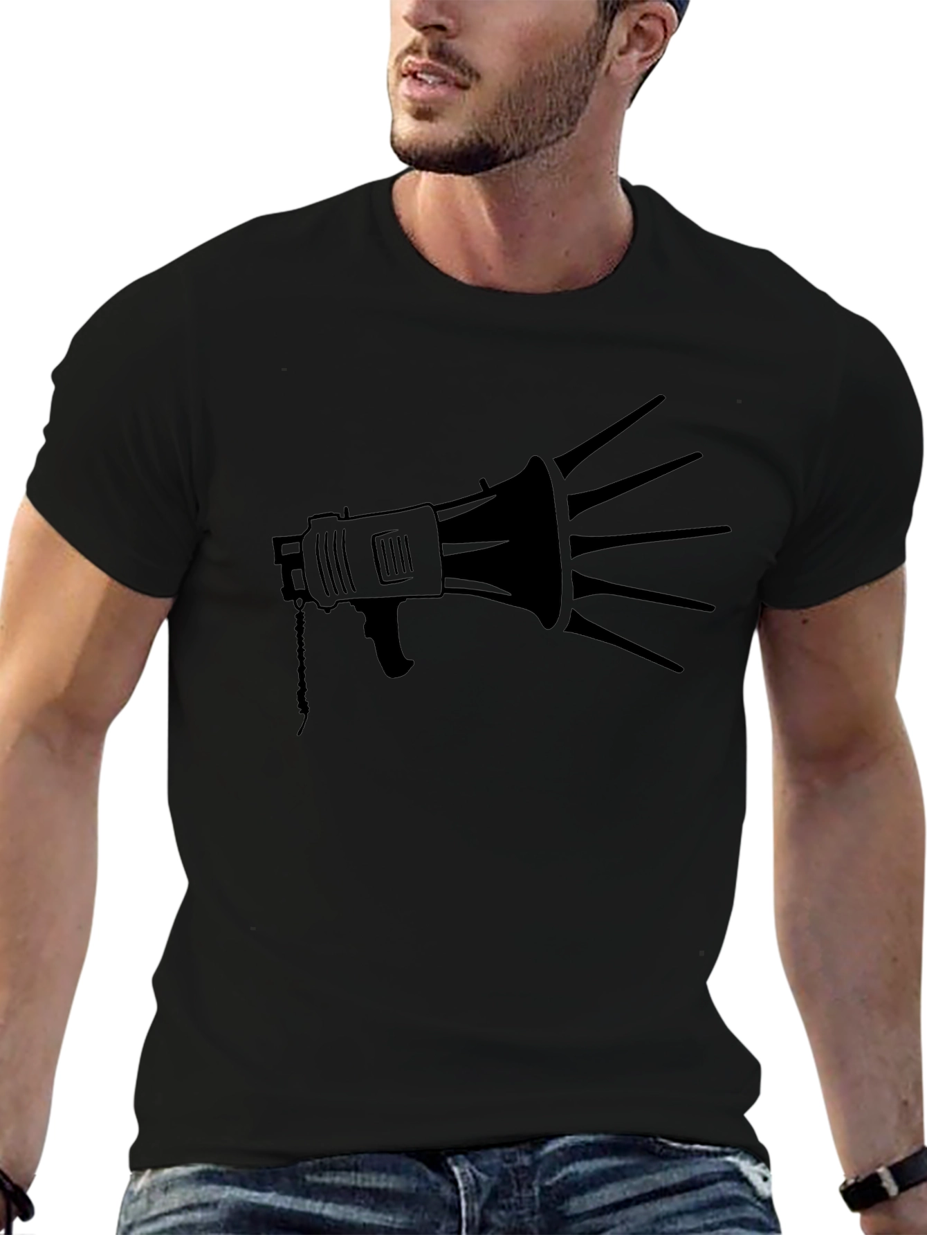 Black Megaphone Graphic Tee - Bold Statement Shirt