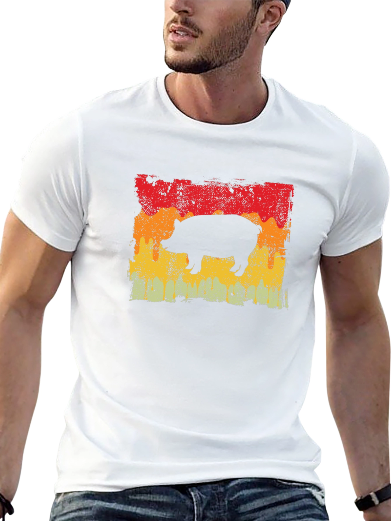 Retro Pig Graphic Tee - Black Cotton T-Shirt