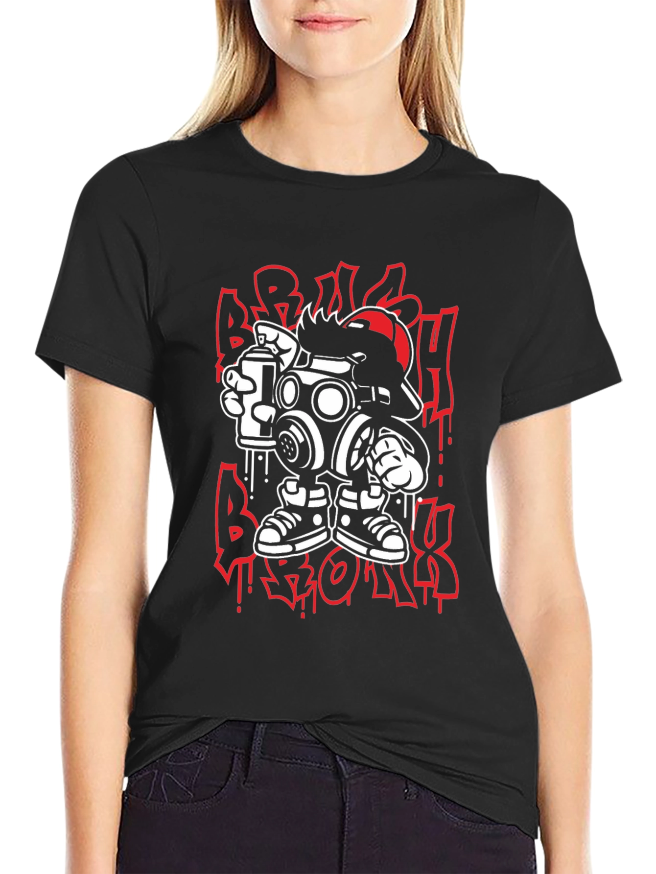 Streetwear Graphic Tee: Cartoon Gas Mask Graffiti Design