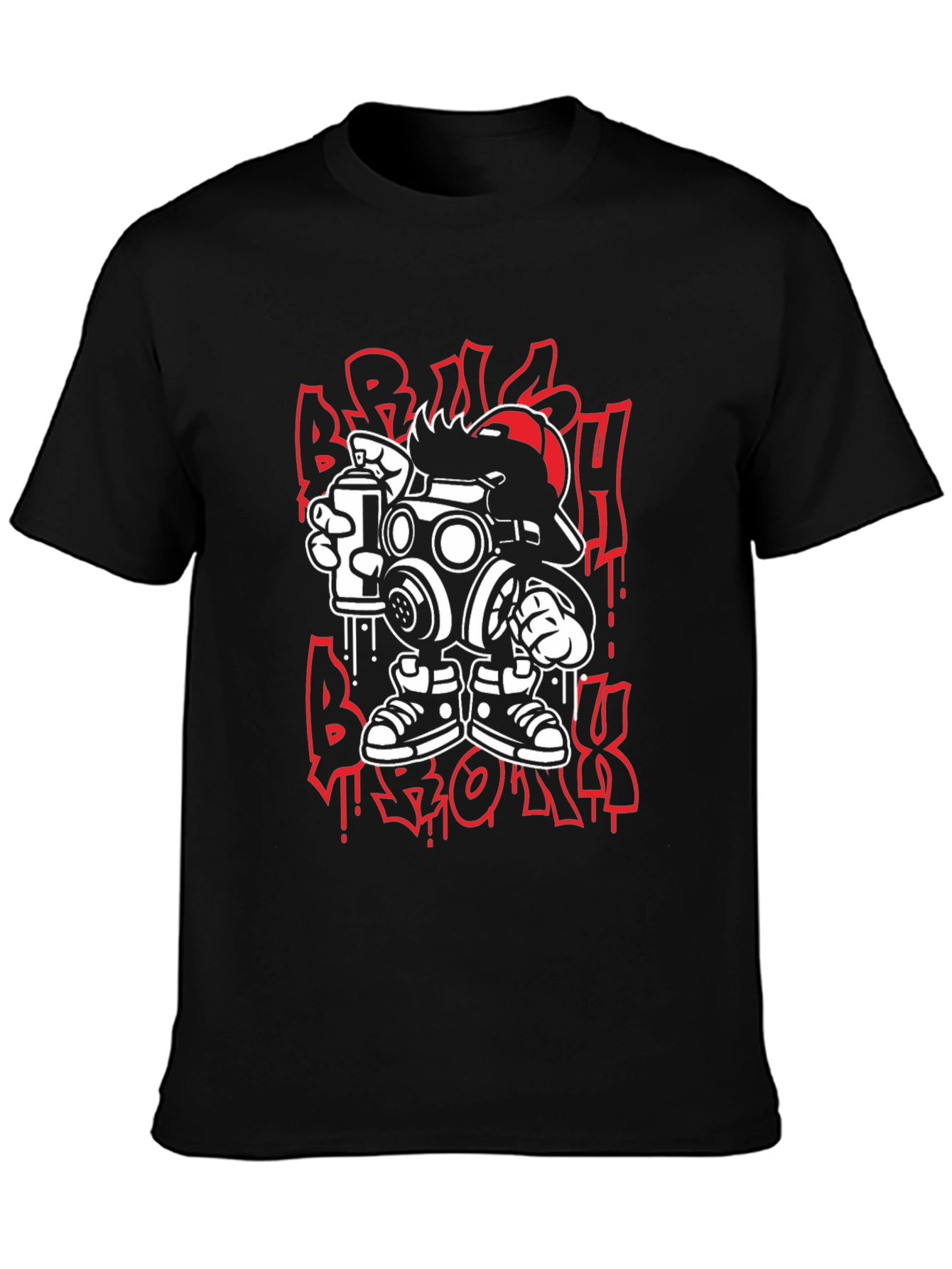 Streetwear Graphic Tee: Cartoon Gas Mask Graffiti Design