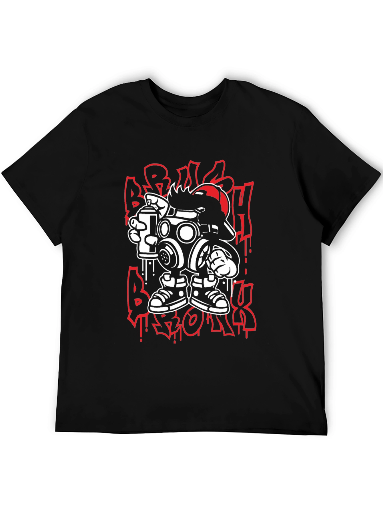 Streetwear Graphic Tee: Cartoon Gas Mask Graffiti Design