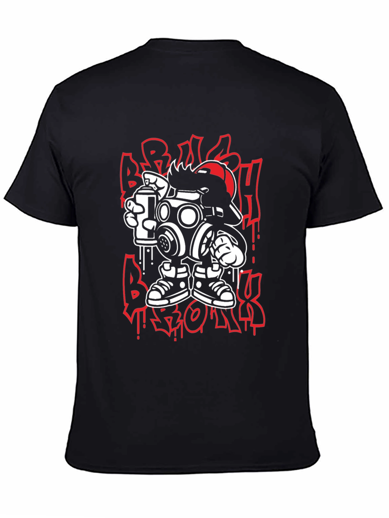 Streetwear Graphic Tee: Cartoon Gas Mask Graffiti Design