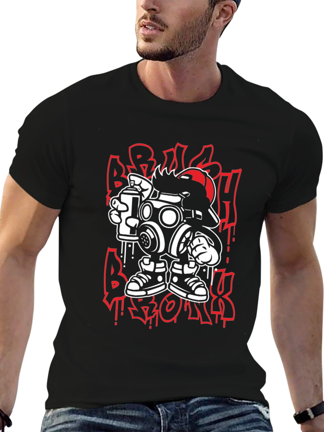 Streetwear Graphic Tee: Cartoon Gas Mask Graffiti Design