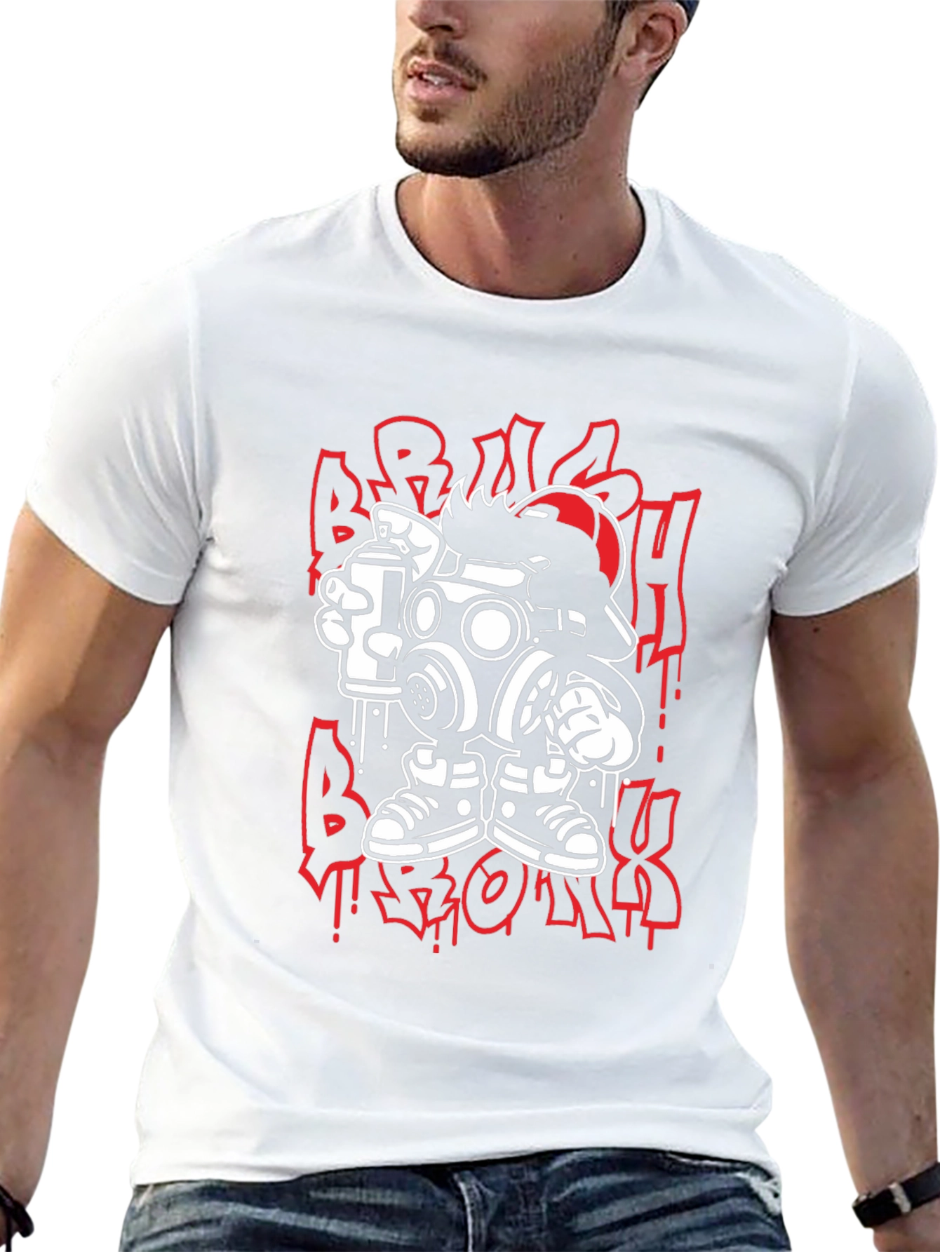 Streetwear Graphic Tee: Cartoon Gas Mask Graffiti Design