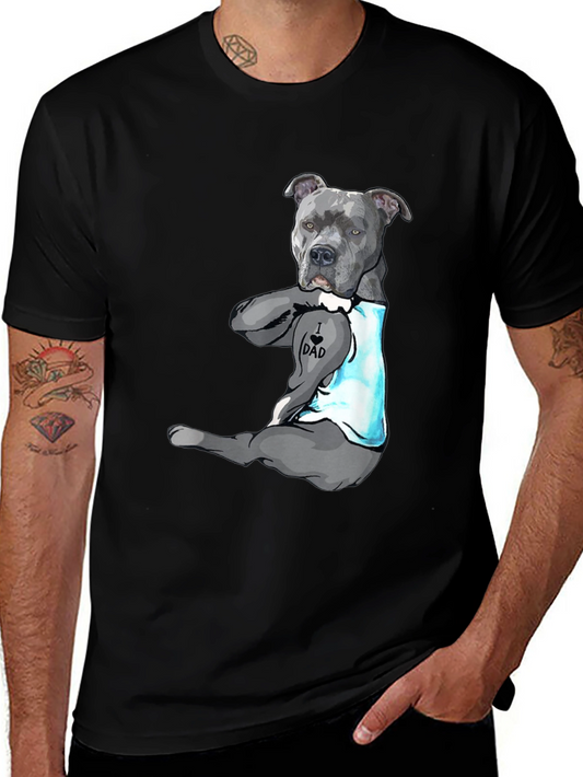 I Love Dad Tattoo Pitbull T-Shirt - Black