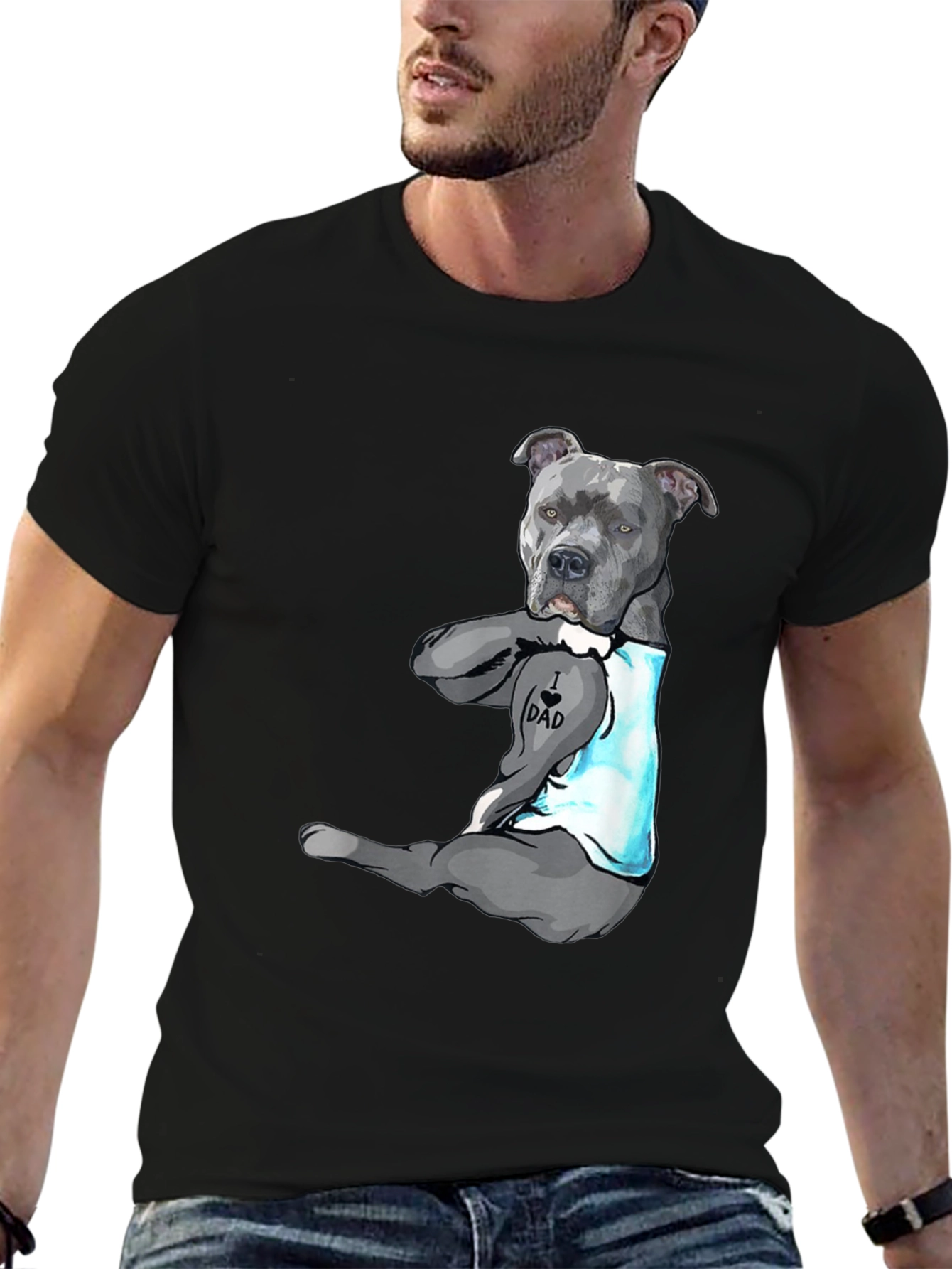 I Love Dad Tattoo Pitbull T-Shirt - Black