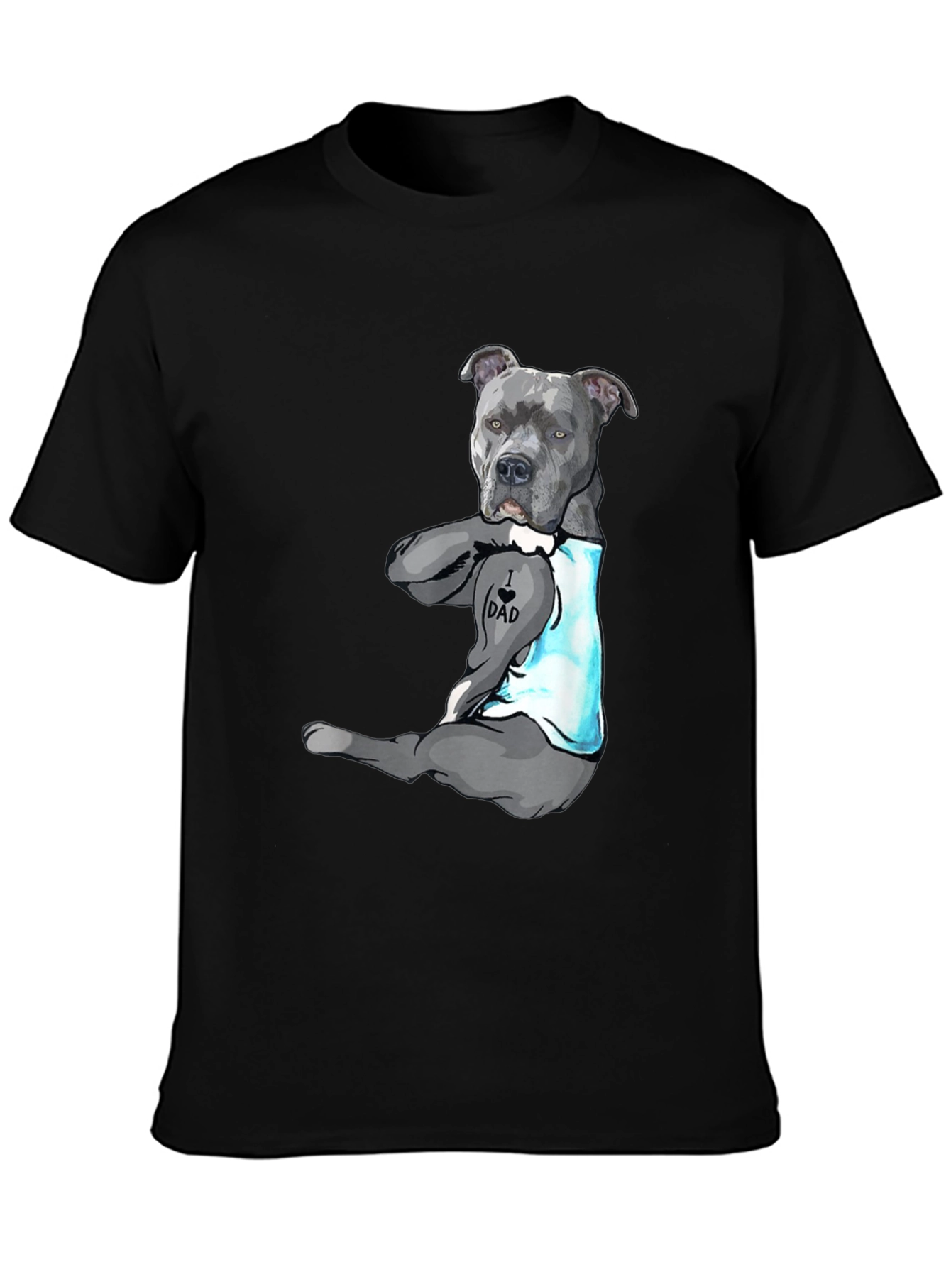 I Love Dad Tattoo Pitbull T-Shirt - Black