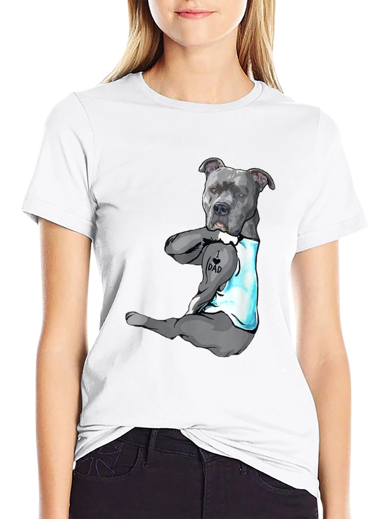 I Love Dad Tattoo Pitbull T-Shirt - Black