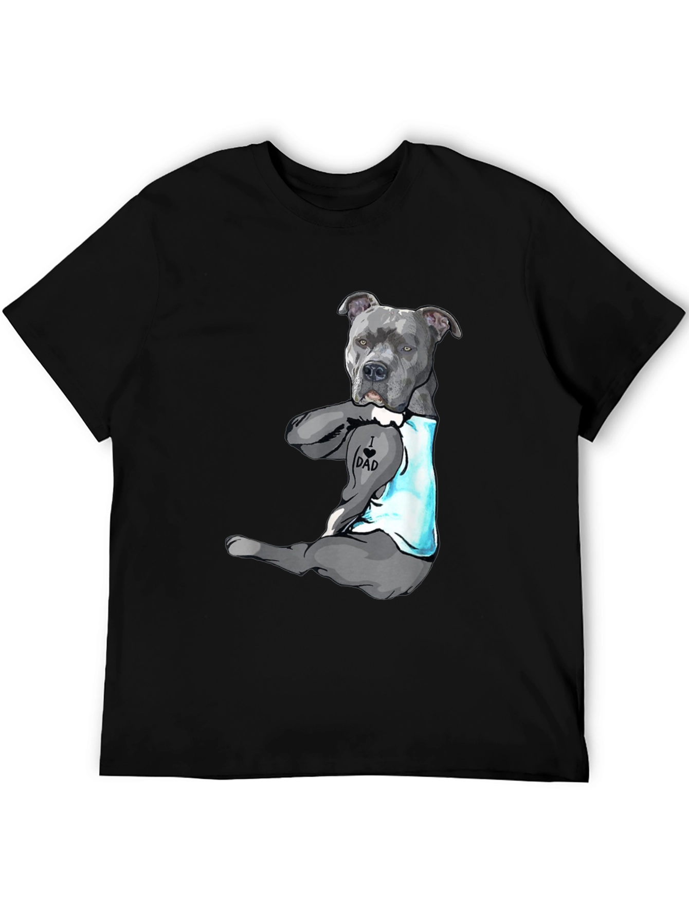 I Love Dad Tattoo Pitbull T-Shirt - Black