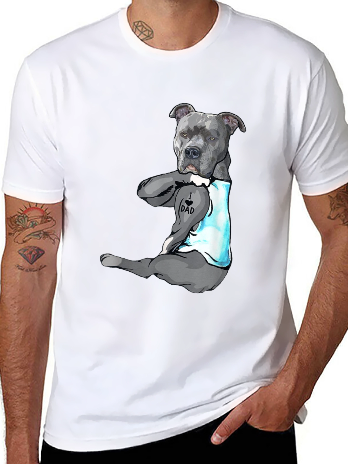 I Love Dad Tattoo Pitbull T-Shirt - Black