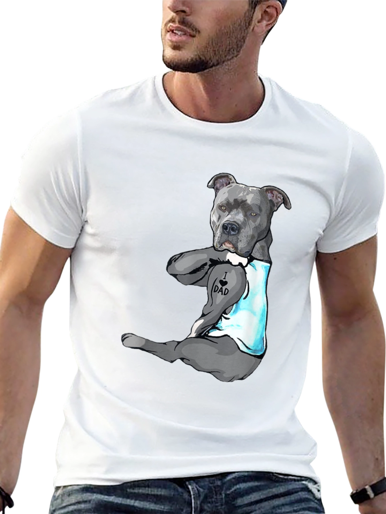 I Love Dad Tattoo Pitbull T-Shirt - Black