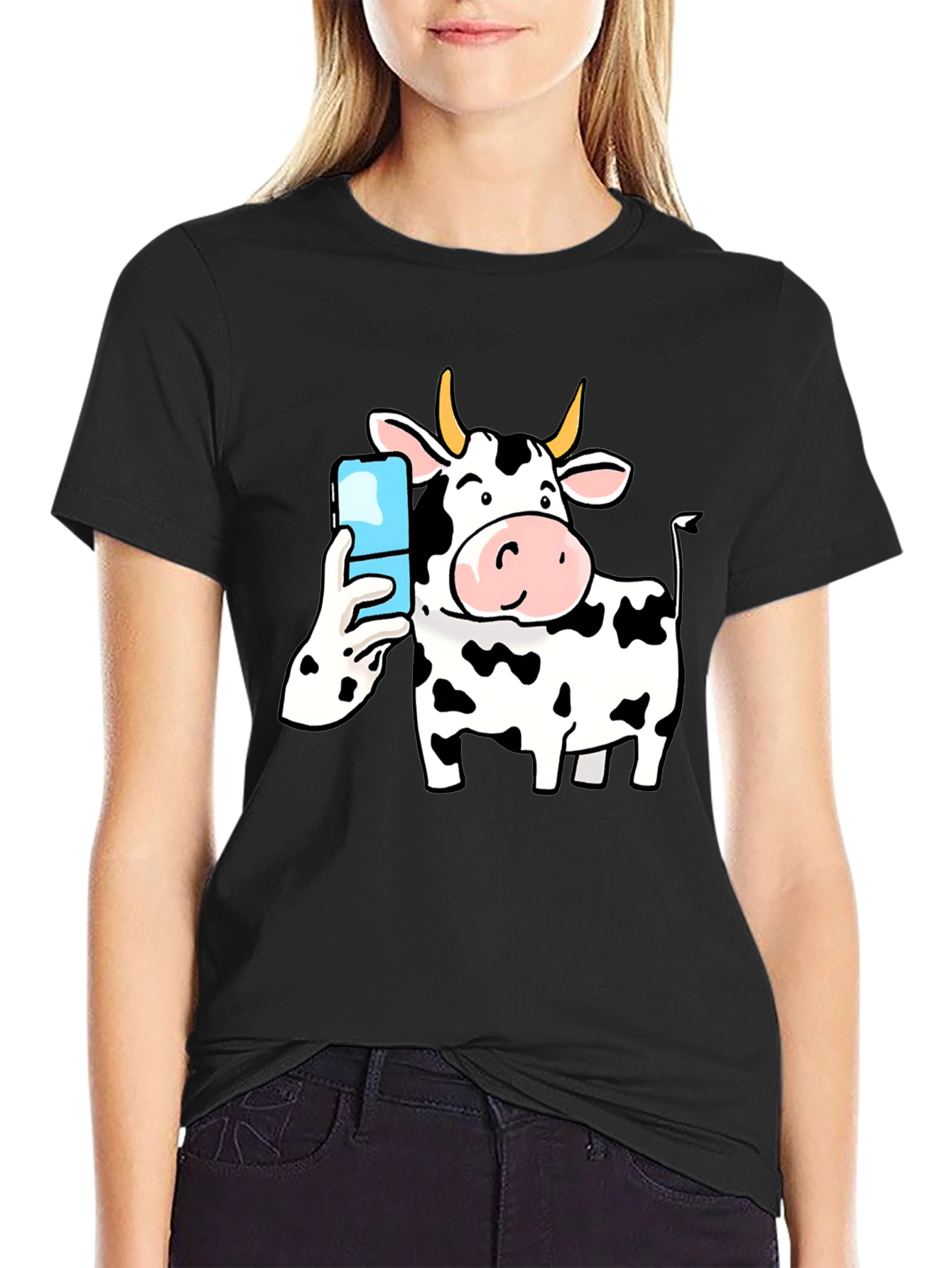 Cow Selfie Black T-Shirt