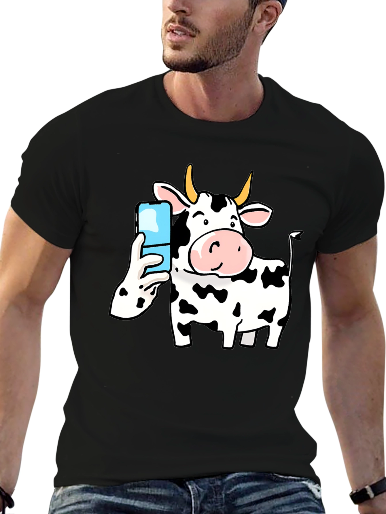 Cow Selfie Black T-Shirt