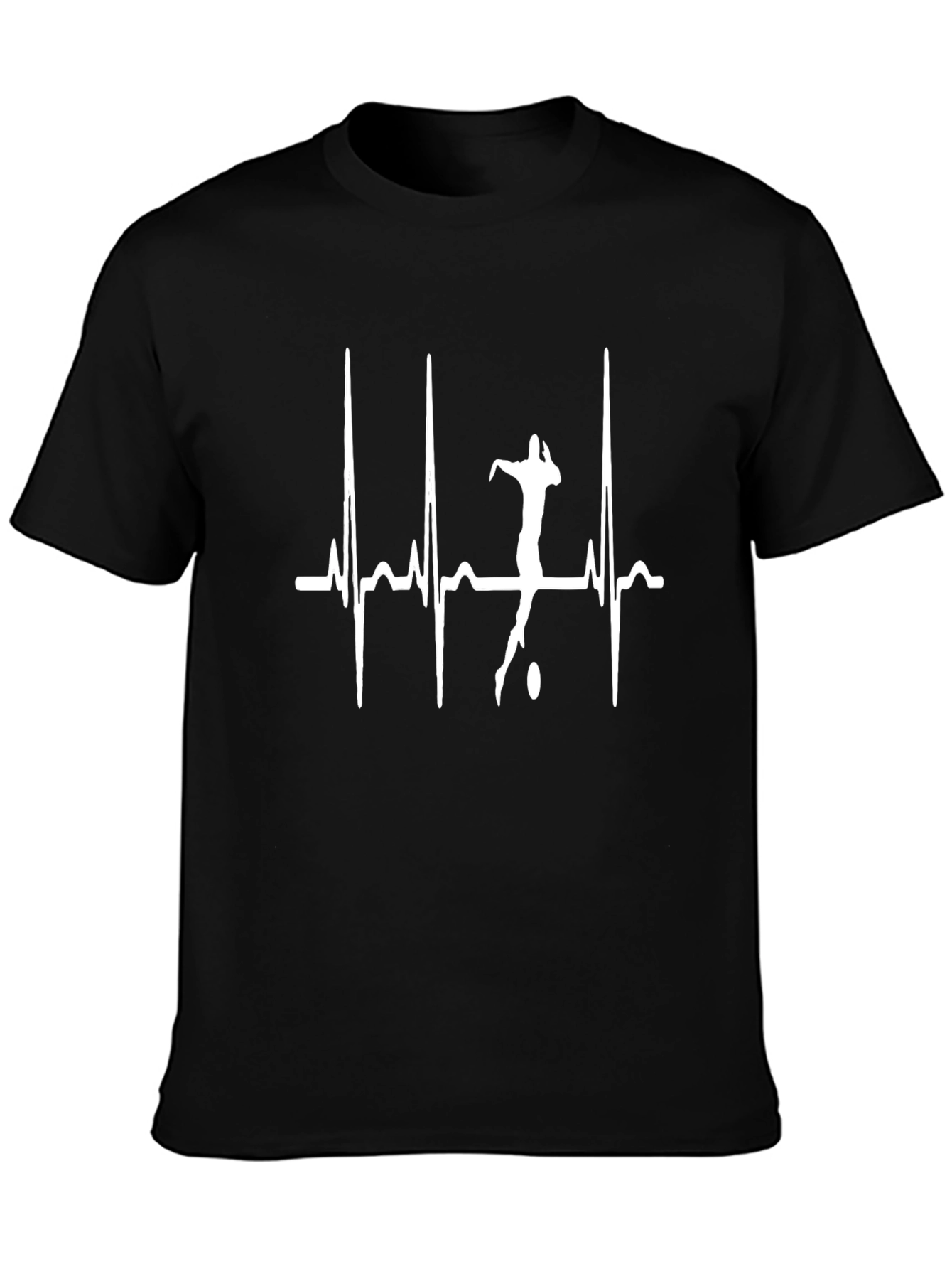 Rugby Heartbeat T-Shirt - Black Cotton Tee