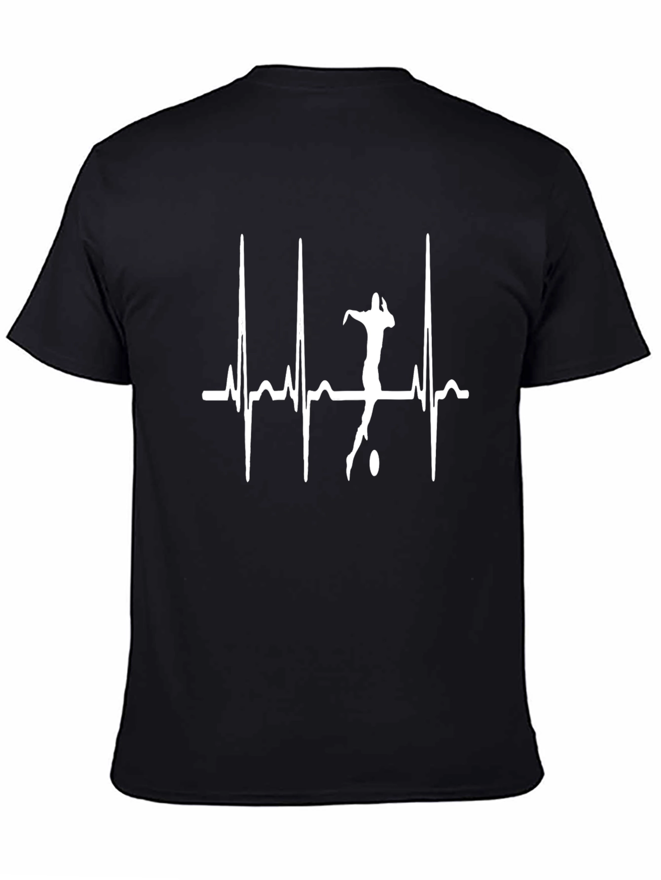 Rugby Heartbeat T-Shirt - Black Cotton Tee