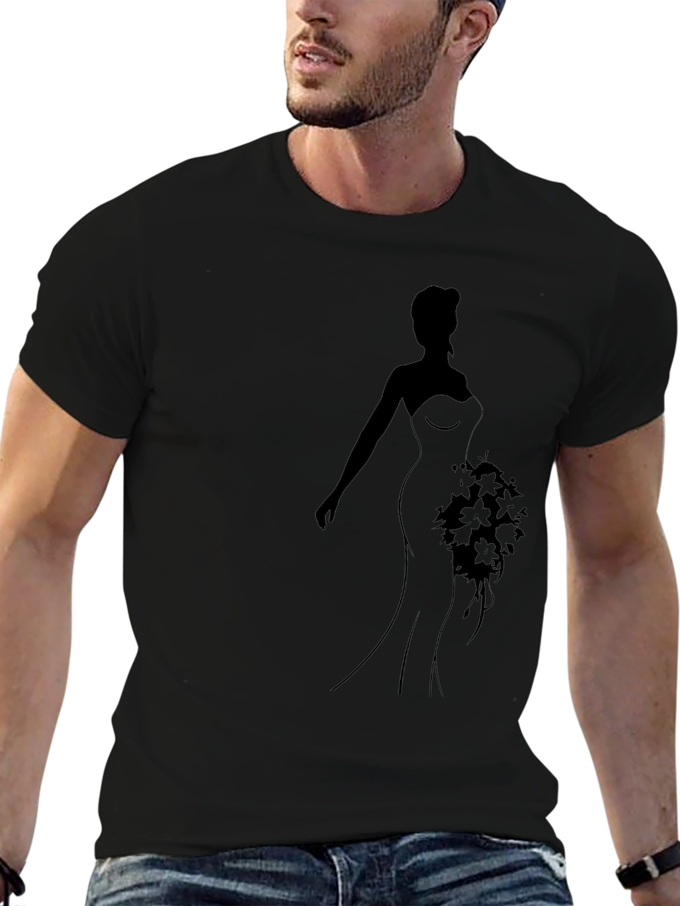 Elegant Bride Silhouette Black T-Shirt