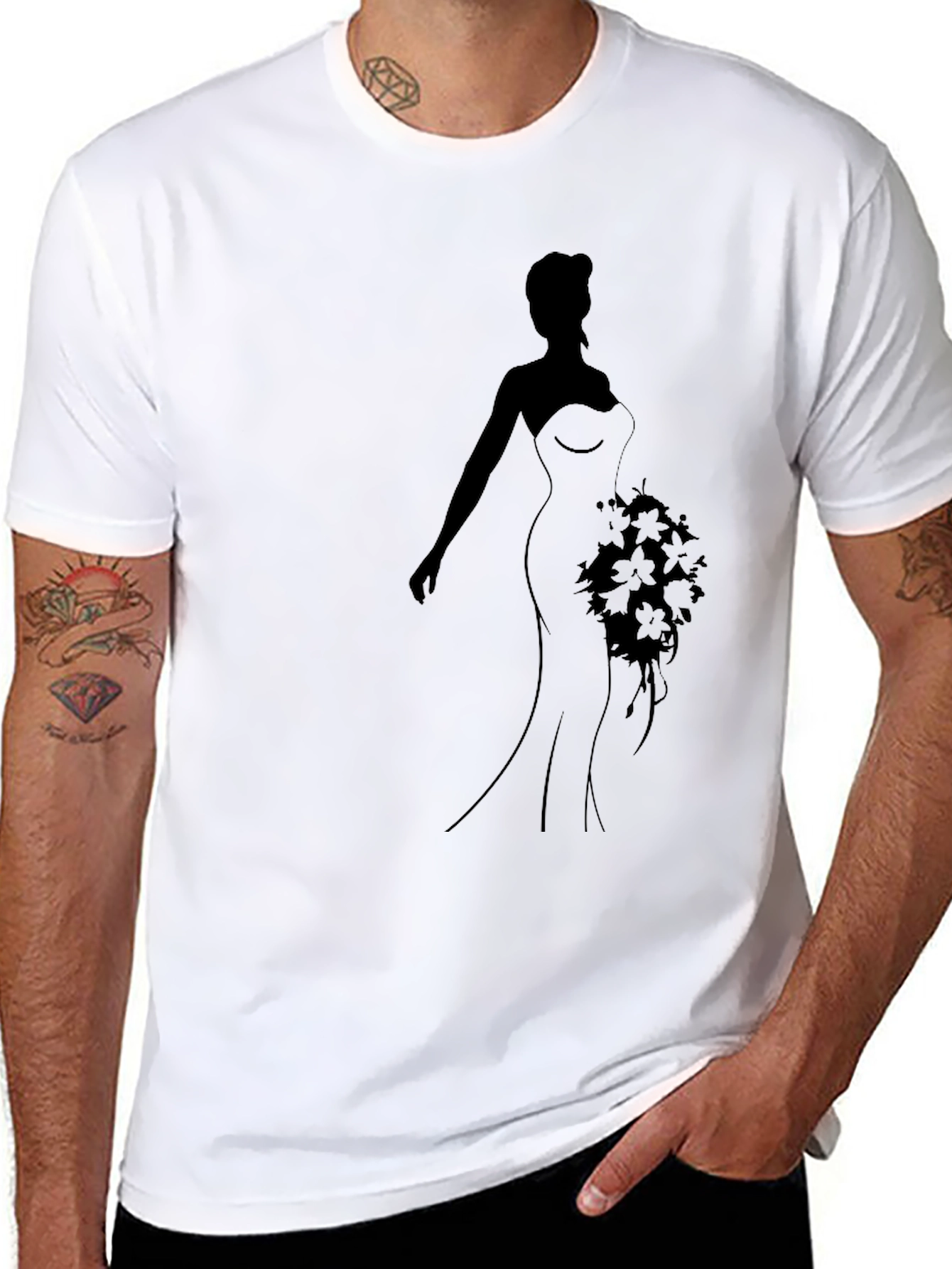 Elegant Bride Silhouette Black T-Shirt