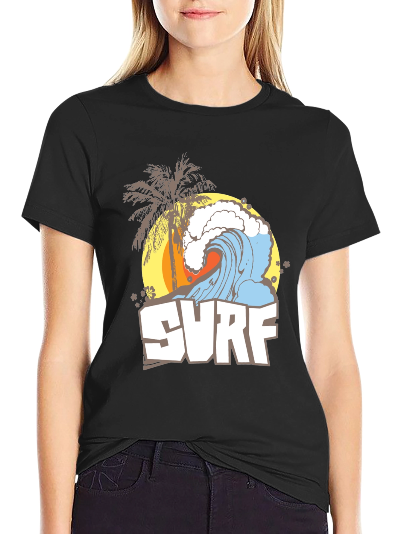 Surf Wave Graphic Tee - Black Summer T-Shirt