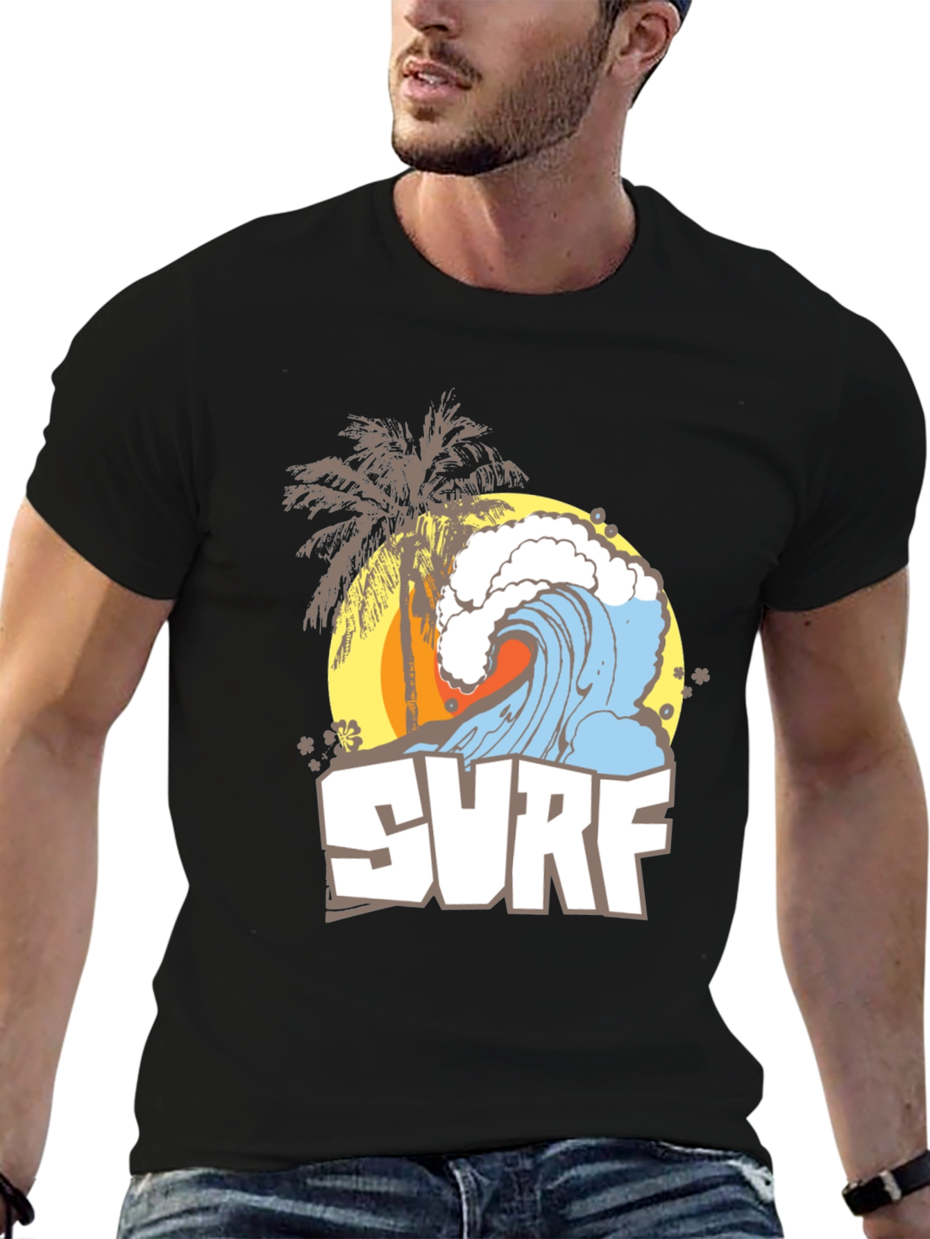 Surf Wave Graphic Tee - Black Summer T-Shirt