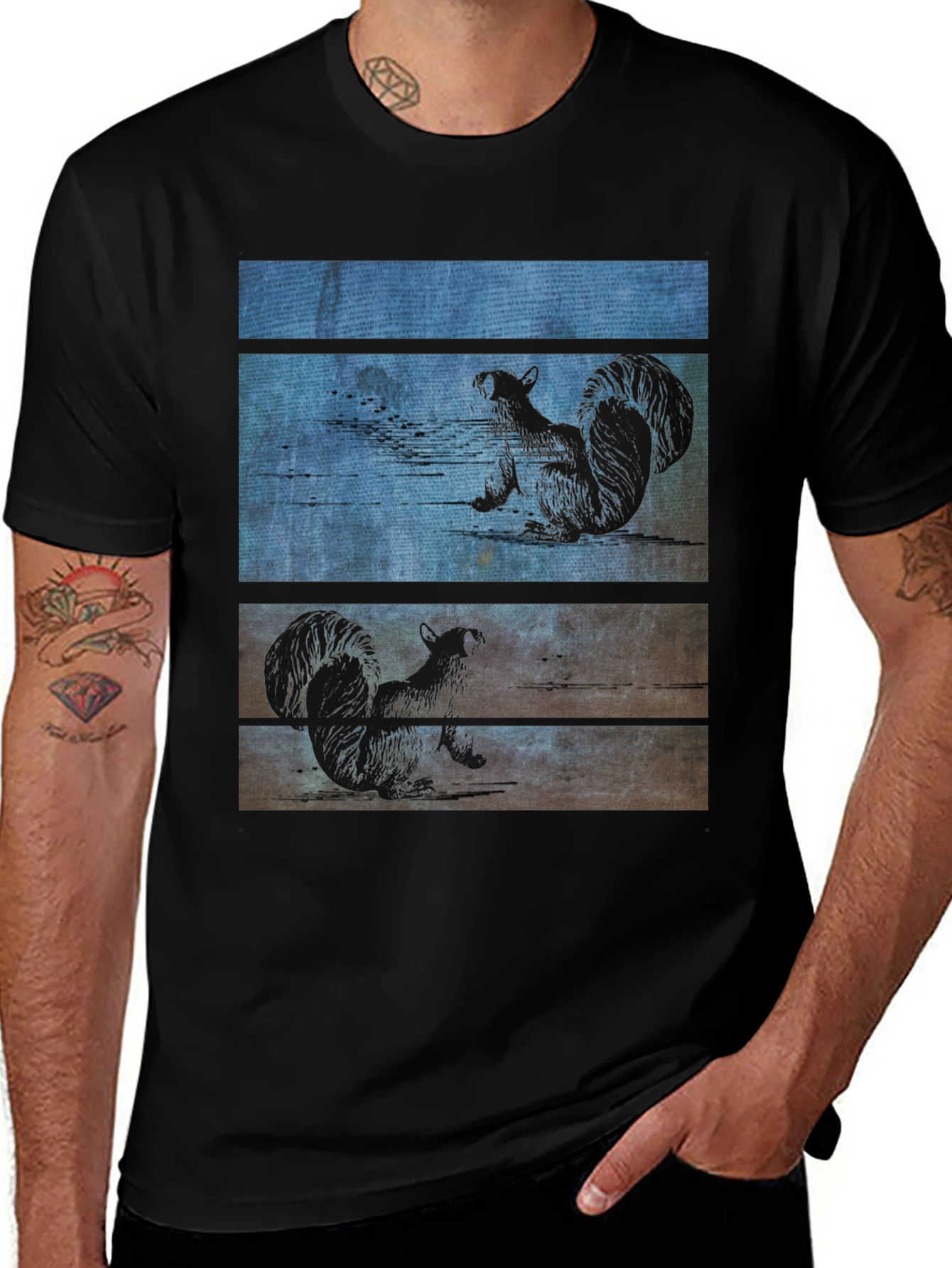 Squirrel Wood Panel Graphic Tee - Black