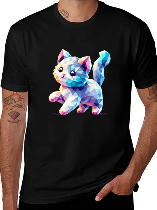Geometric Kitten Black T-Shirt