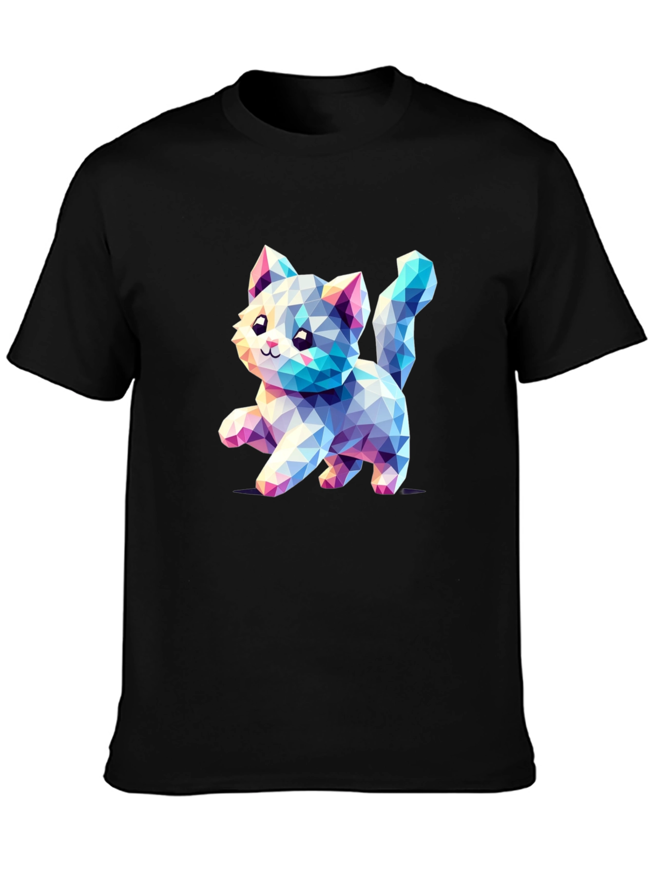 Geometric Kitten Black T-Shirt