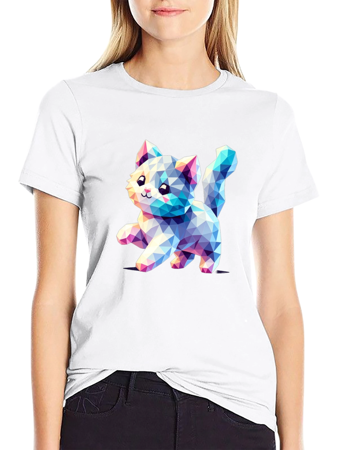 Geometric Kitten Black T-Shirt