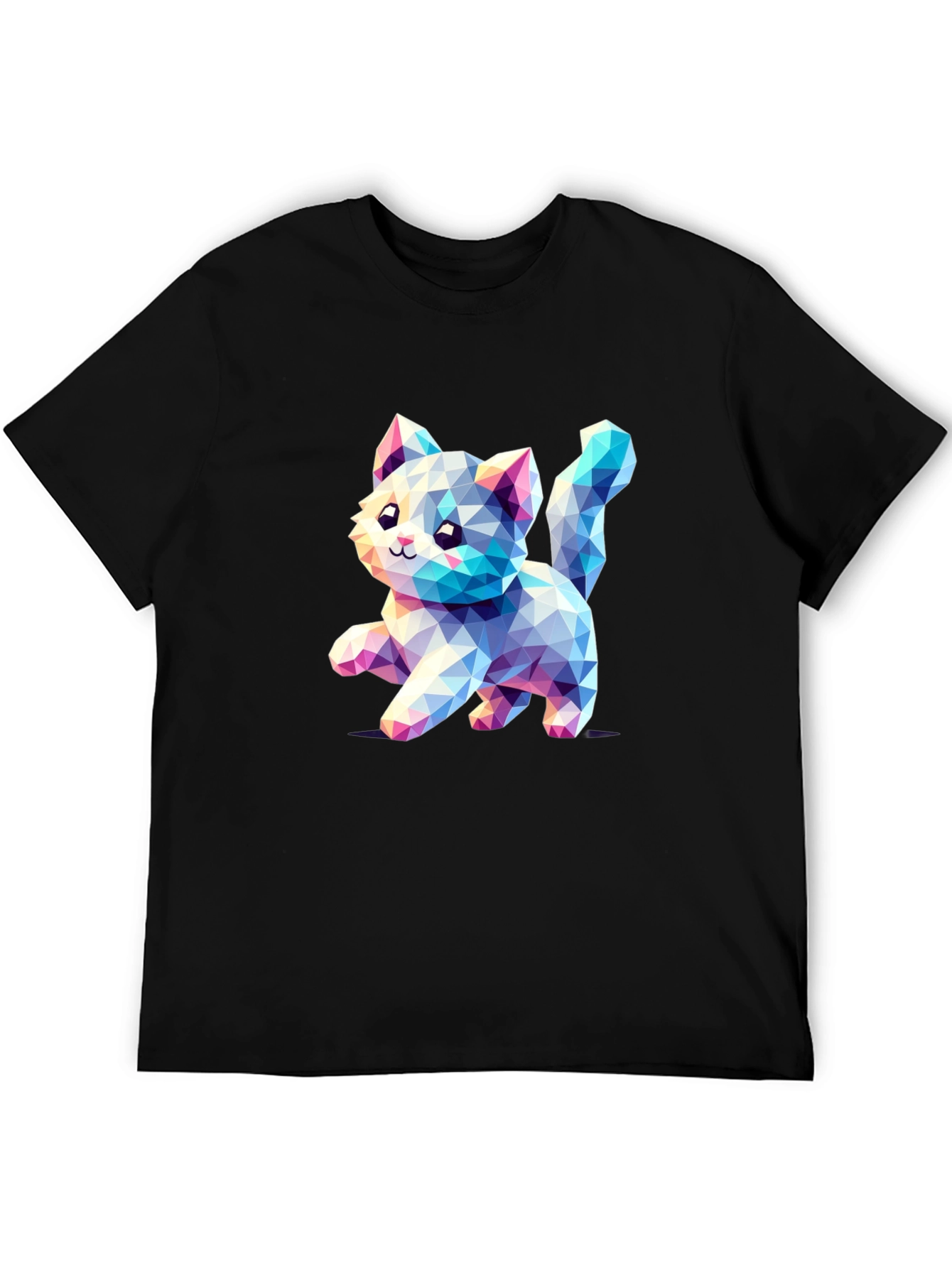 Geometric Kitten Black T-Shirt