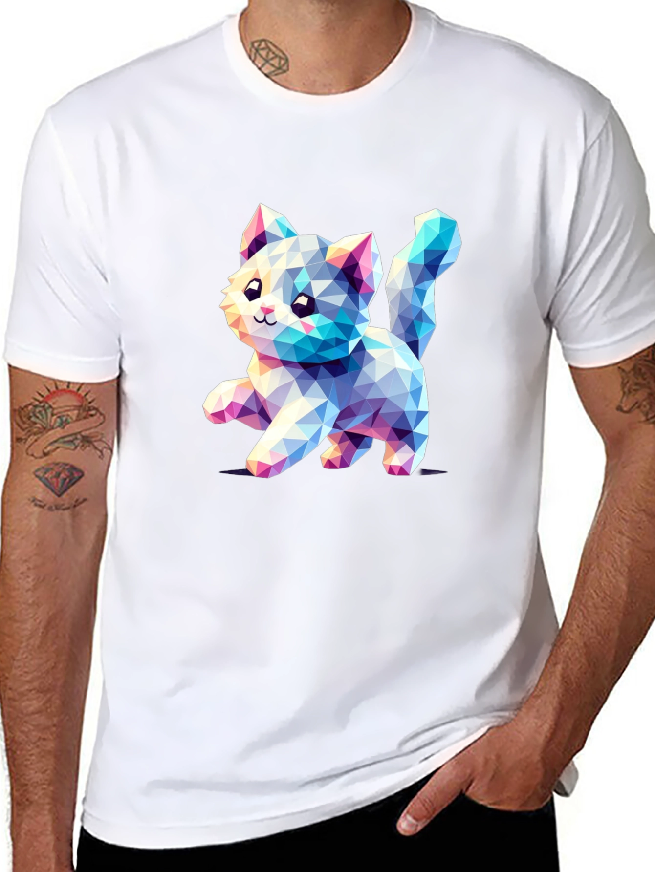 Geometric Kitten Black T-Shirt