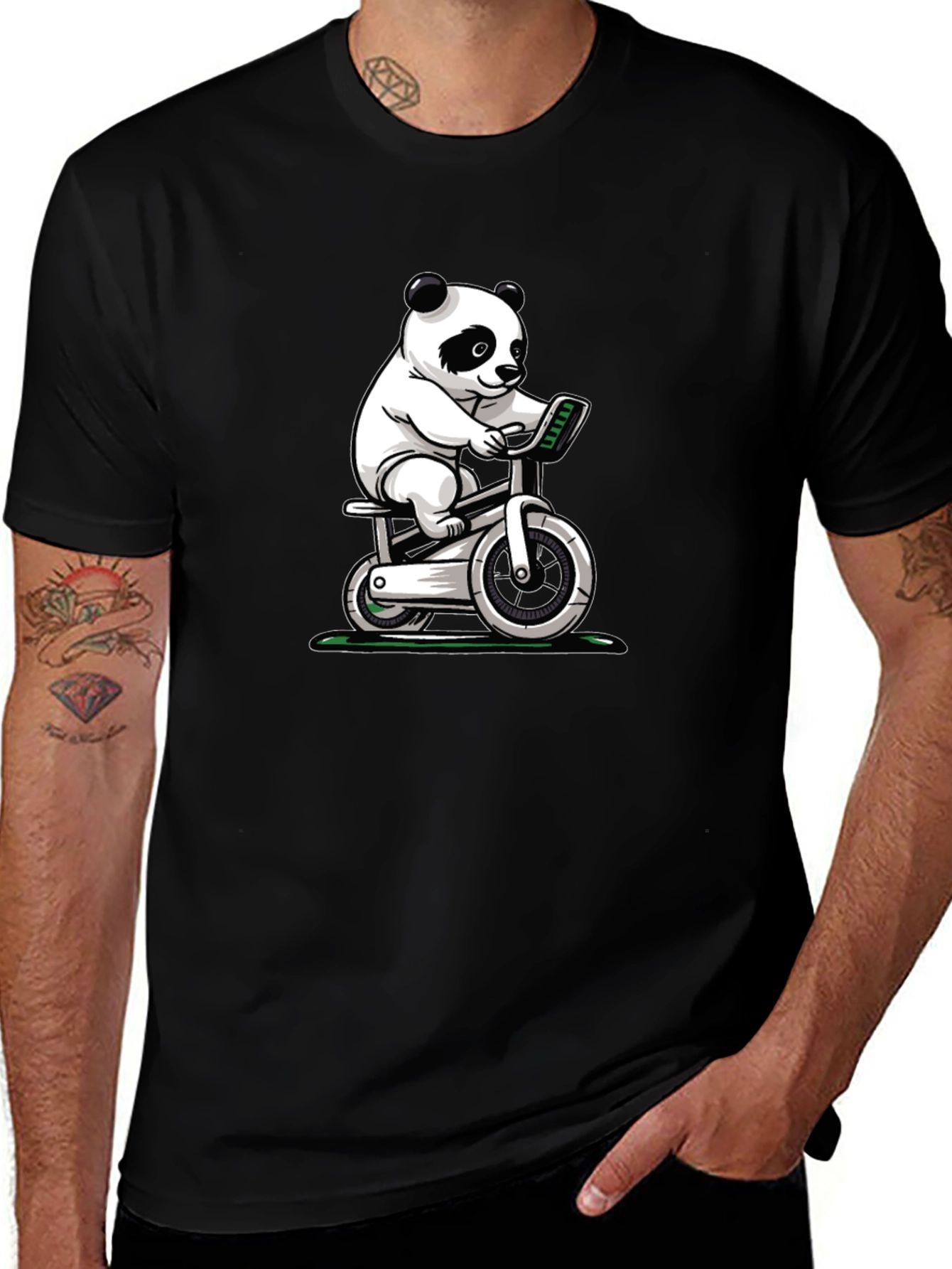 Panda on Exercise Bike Graphic T-Shirt