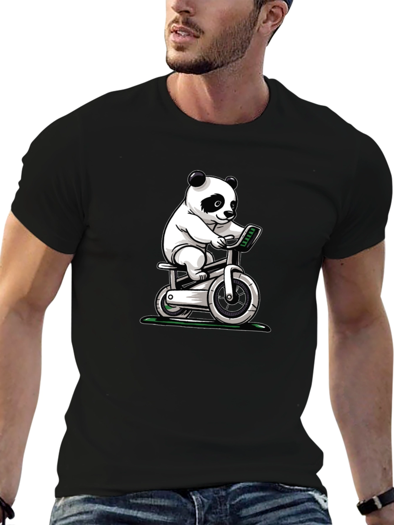 Panda on Exercise Bike Graphic T-Shirt